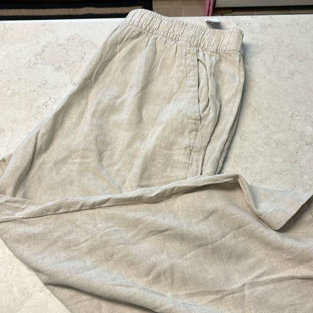 Old Navy Pants XL Tan NEW Linen Blend Pull On Drawstring Straight Patch Pockets